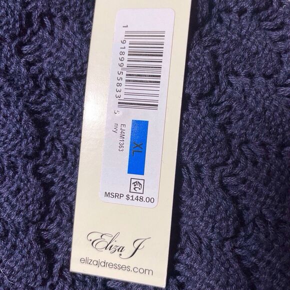 NWT Eliza J Crochet Halter Midi Dress Size XL Navy Blue Sleeveless Fitted Knit - Picture 13 of 16